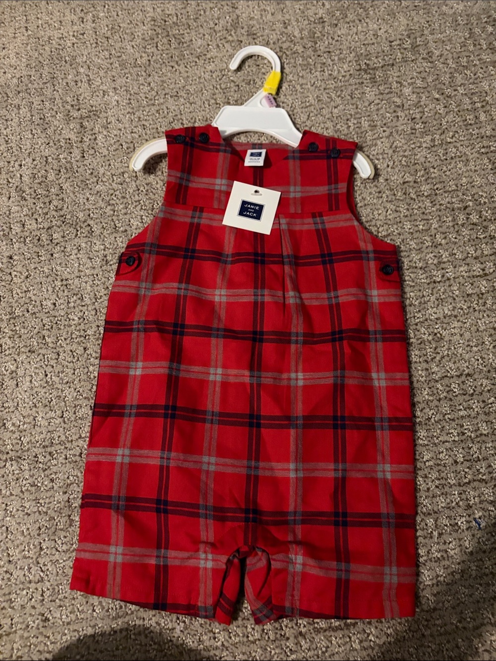 Janie and Jack Red Plaid Boys Romper